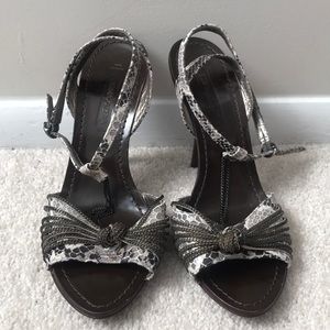BCBG Max Azria strappy heels with chain accent